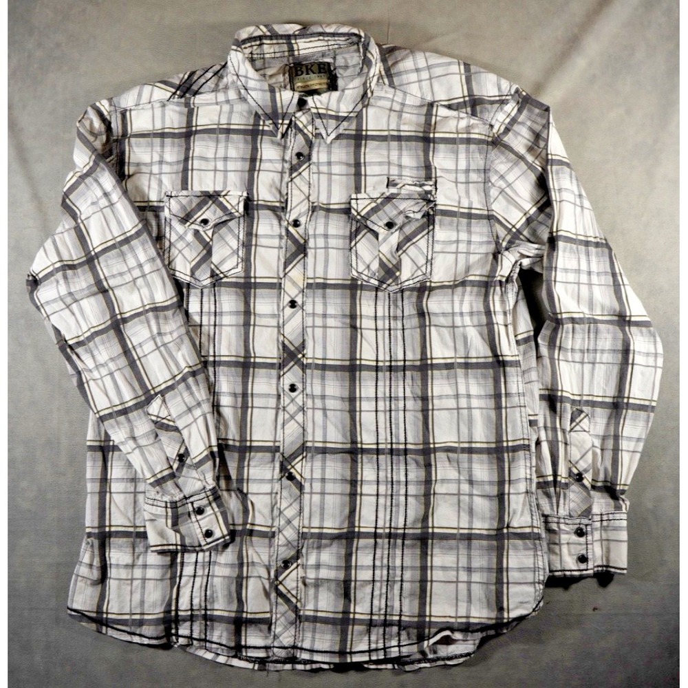 BKE Pearl Snap Mens XXL Plaid Long Sleeve Athletic Fit Stretch Western